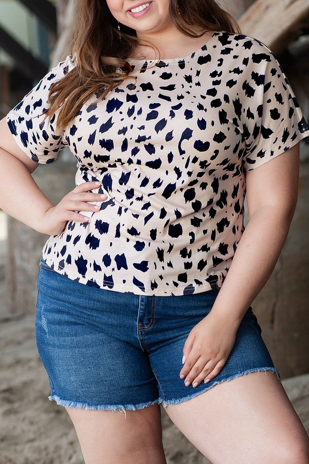 image-Plus Size Khaki Leopard Print Top - Twist Open Back