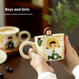 image-Retro Couple Water Cup Ceramic Cup Mug With Lid