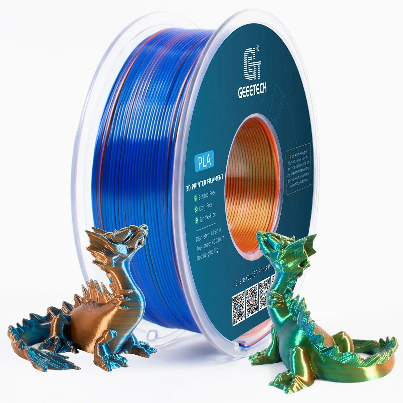 image-Geeetech Three Tri Color Silk PLA Filament , 3D Filament 1,75 mm 1KG Spool Wire (+/-0.03mm) Vacuum packaging, special color