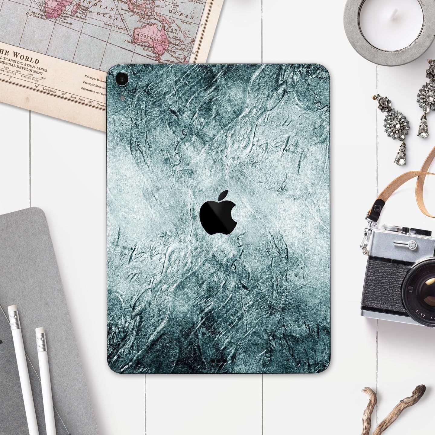 image-Grungy Teal Wavy Abstract Surface - Full Body Skin Decal for the Apple