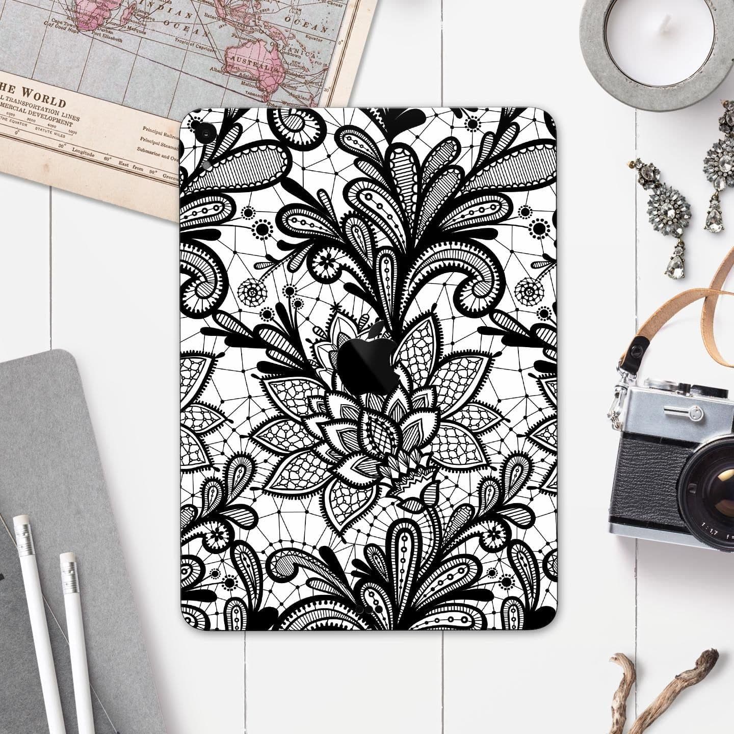 image-Black and White Geometric Floral - Full Body Skin Decal for the Apple