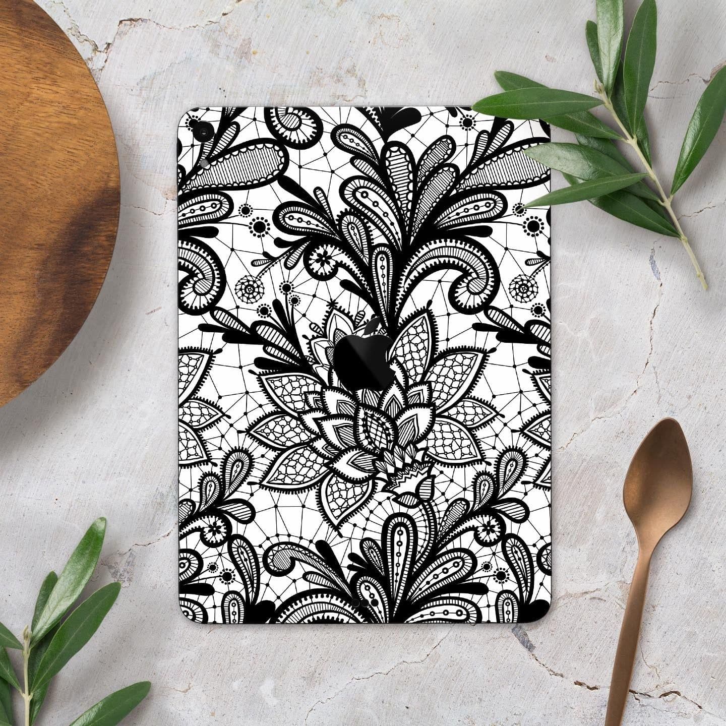 image-Black and White Geometric Floral - Full Body Skin Decal for the Apple