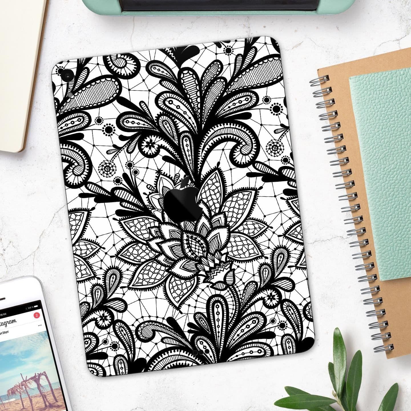 image-Black and White Geometric Floral - Full Body Skin Decal for the Apple