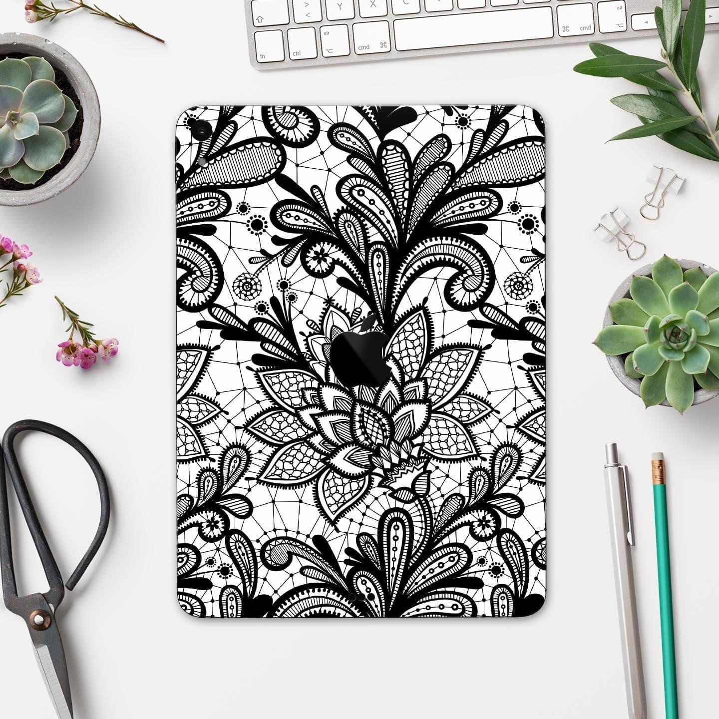 image-Black and White Geometric Floral - Full Body Skin Decal for the Apple