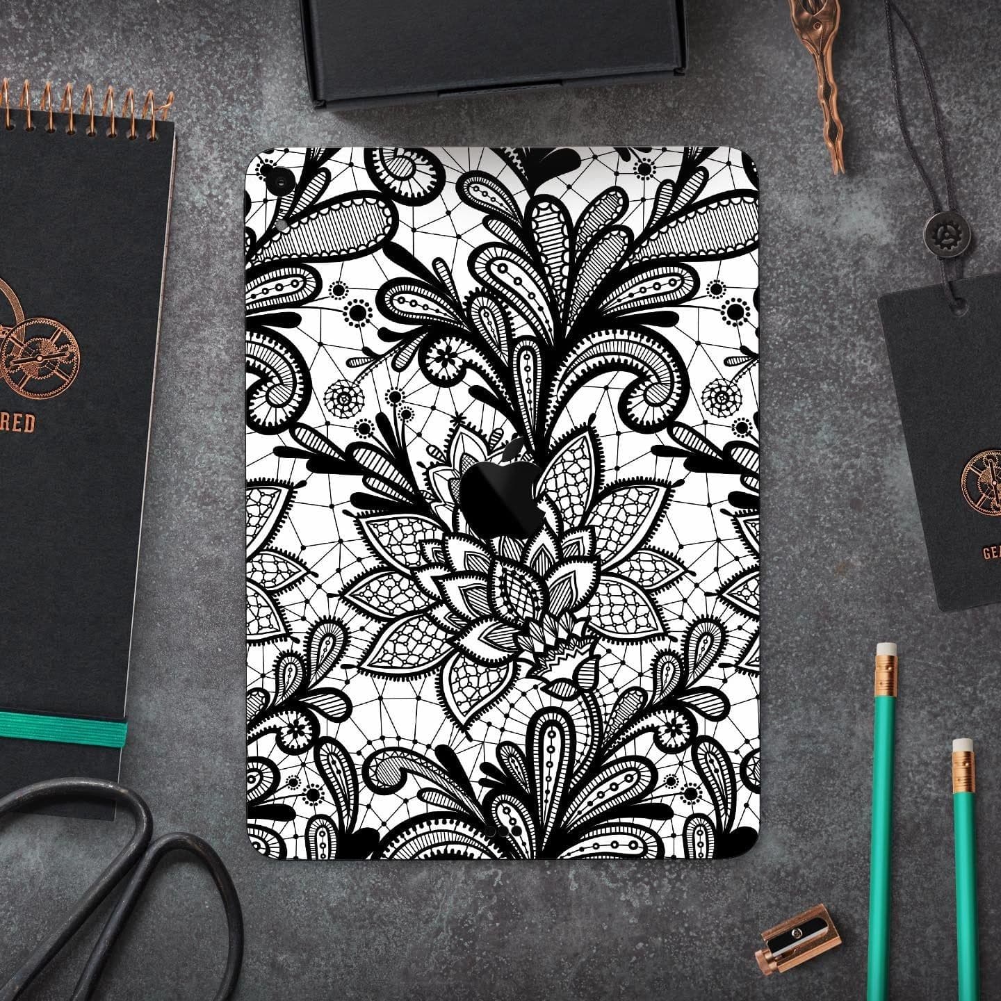 image-Black and White Geometric Floral - Full Body Skin Decal for the Apple