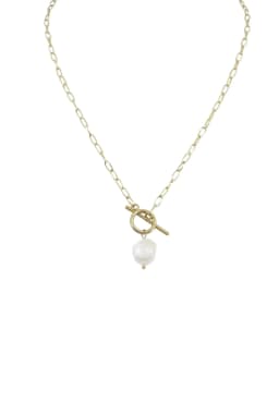 image-Gold Lariat Necklace With Pearl Pendant