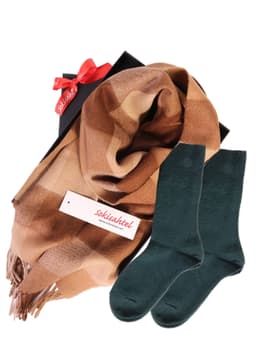 image-Alpaca wool scarf and DOORA green socks gift box f
