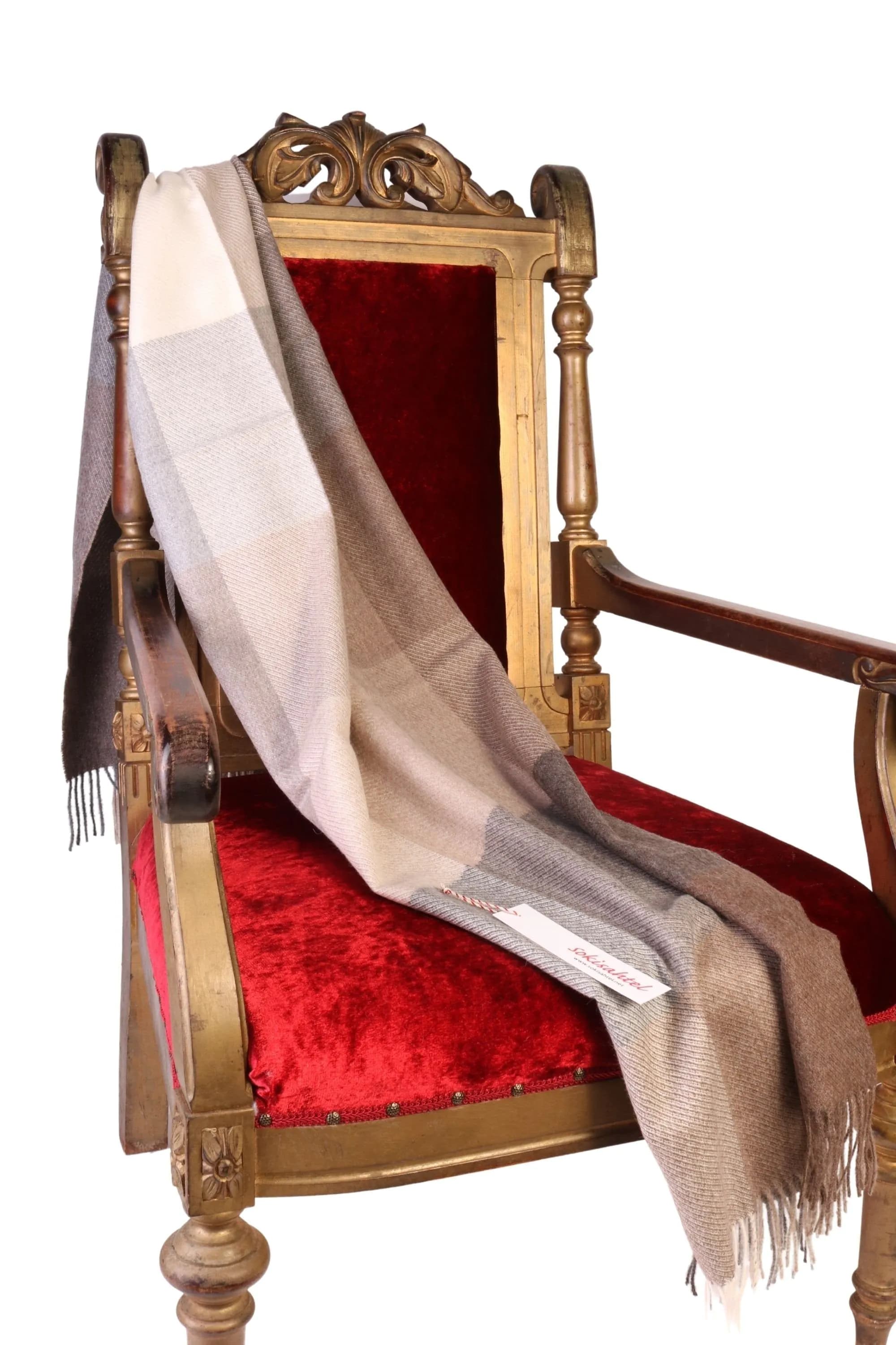image-Beige-grey checked alpaca wool small plaid