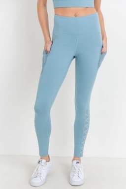 image-Highwaist Hybrid Mesh & Lattice Straps Full Pocket Leggings