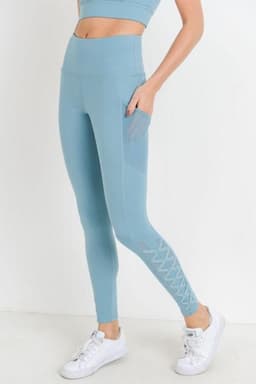 image-Highwaist Hybrid Mesh & Lattice Straps Full Pocket Leggings