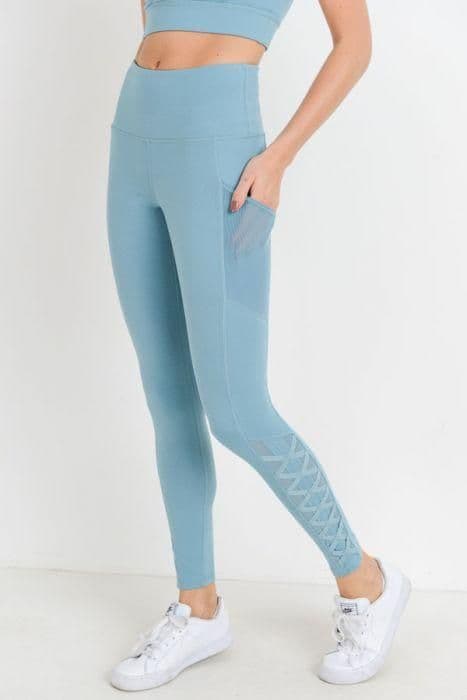 image-Highwaist Hybrid Mesh & Lattice Straps Full Pocket Leggings