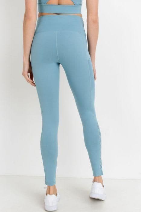 image-Highwaist Hybrid Mesh & Lattice Straps Full Pocket Leggings