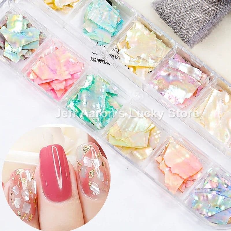 image-12 Colors Nails Abalone Shell Fragments Texture Natural Sea Shell 3d Glitter Nail Art Decoration Powder Sequins Beauty Tools