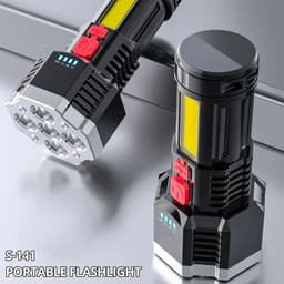 image-High Power Rechargeable Led Flashlights 7LED Camping Torch With Cob Side Light Lightweight Outdoor Lighting ABS Material