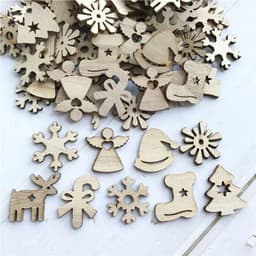 image-50Pcs DIY Natural Wooden Chip Santa Claus Christmas Tree Hanging Ornaments Pendant Kids Gifts Snowman Tree Shape Xmas Decoration