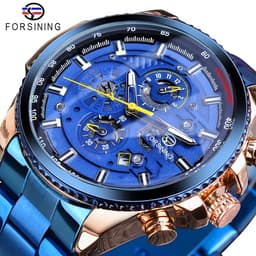 image-Forsining Three Dial Calendar Stainless Steel Men Mechanical Automatic Wrist Watches Top Brand Luxury Military Sport Male Clock