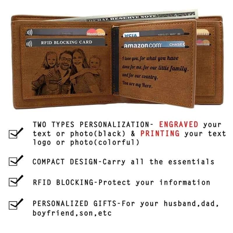 image-Picture Engraving Wallet PU Leather Wallet Bifold Custom Photo Engraved Wallet Festival Gifts For Him Custom Personalized Wallet