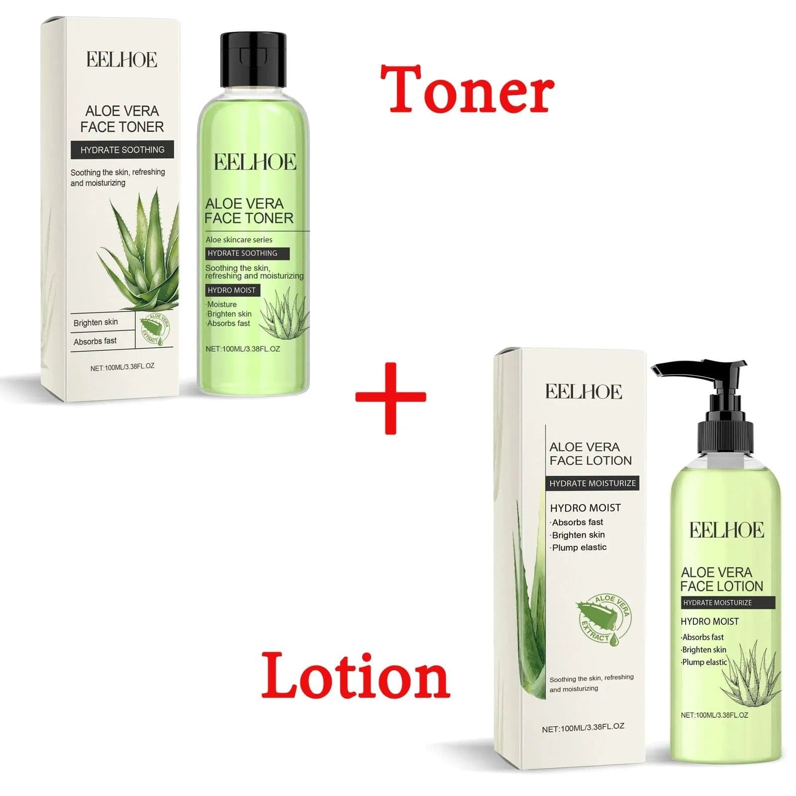 image-Eelhoe Aloe Vera Skin Care Series Fade Fine Lines Light Weight Improving Elasticity Nourishing Hydrating Facial Moisturizing Set