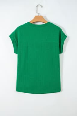 image-Beige Twisted Knit V Neck T Shirt