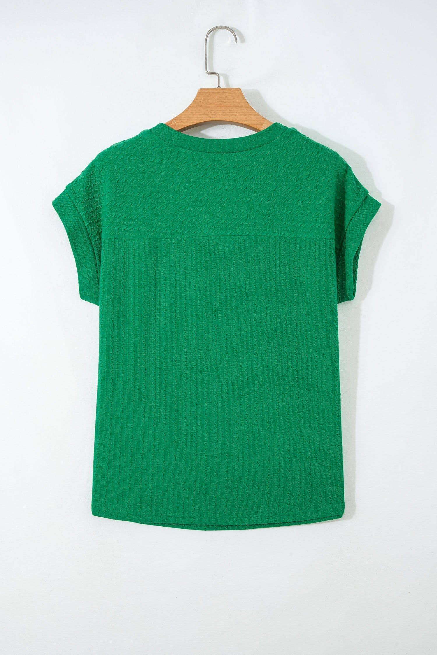 image-Beige Twisted Knit V Neck T Shirt