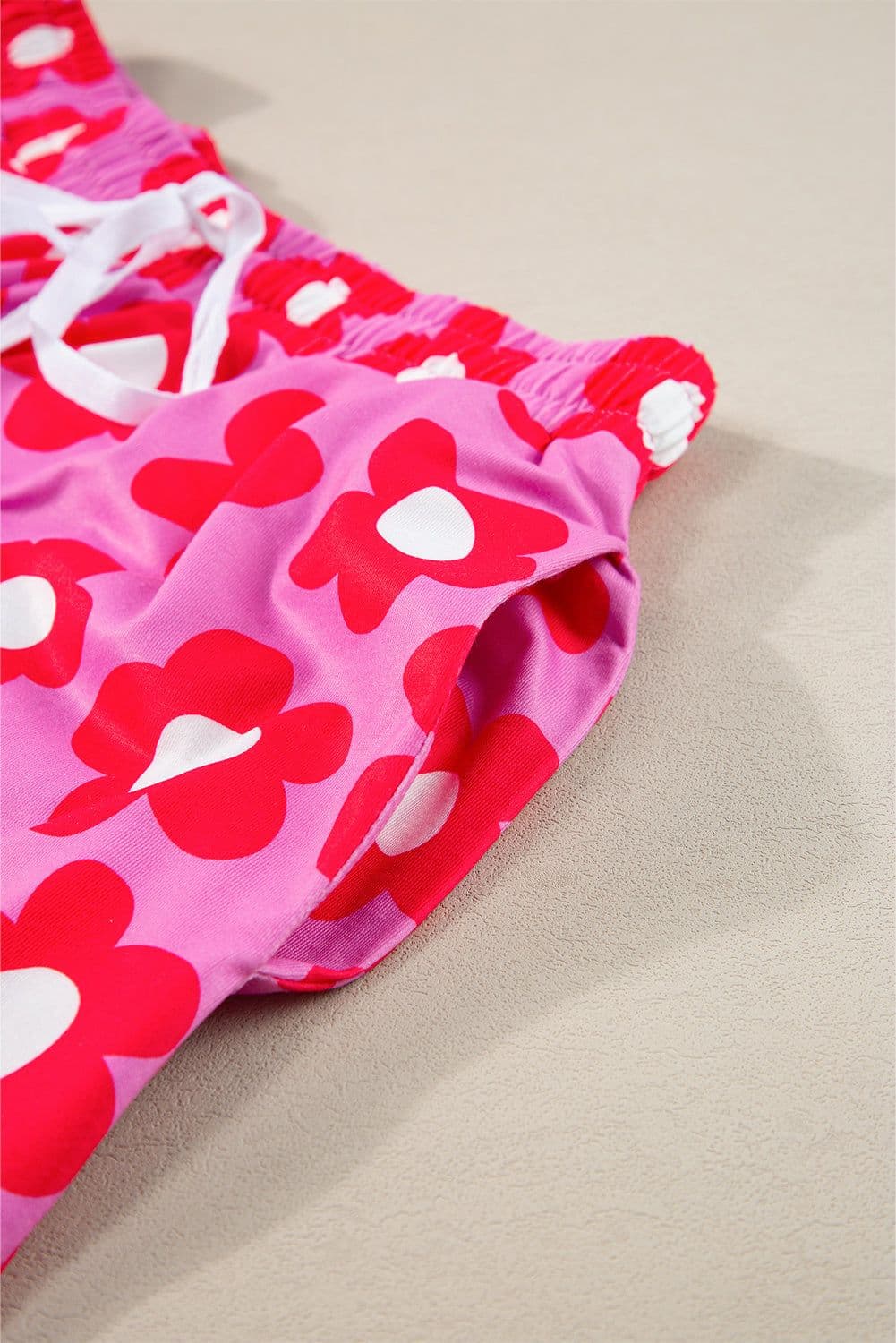 image-Green Flower Print Short Sleeve Pajamas Set