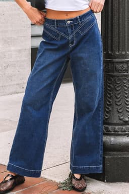 image-Sail Blue Stitched Waist Detail Loose Cuffed Jeans