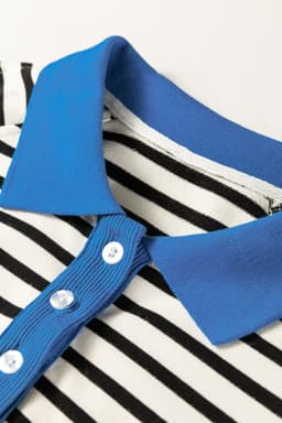 image-Black Stripe Color Block Patchwork Button Polo Collar Side Slit Sweatshirt