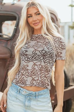 image-Brown Rodeo Print Mesh T-Shirt - Slim Fit