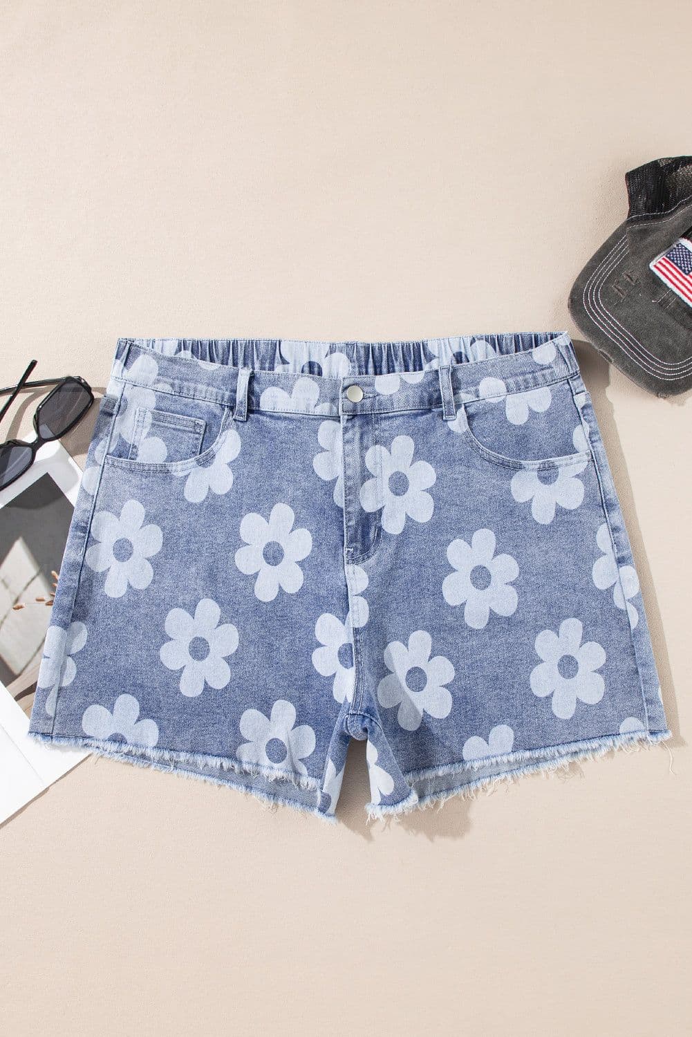 image-Ashleigh Blue Floral Denim Shorts High Waist