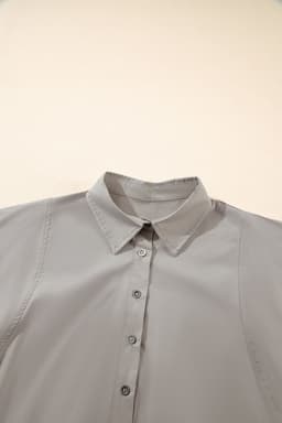 image-High Solid Color Balloon Sleeve Side Slits Loose Fit Shirt