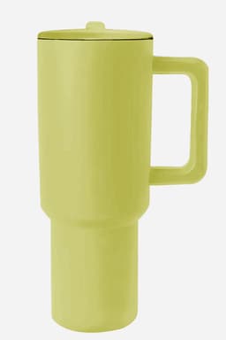 image-Pear Green Frosted Stainless Handle Large Vacuum Cup with Straw 40oz