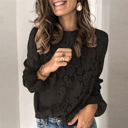 image-Hollow lace shirt womens clothing