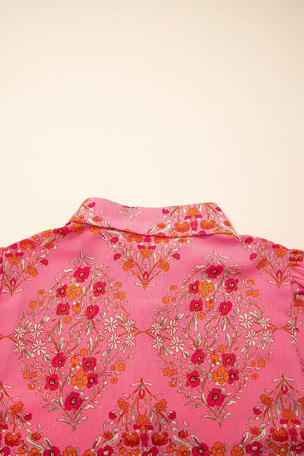 image-Rose Red Floral Print Shirt - Wide Short Sleeve Loose