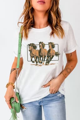 image-White Texas Horse Graphic T-Shirt Cuffed