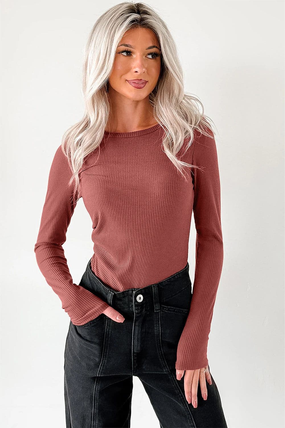 image-Dearlovers Black Ribbed Long Sleeve Bodysuit