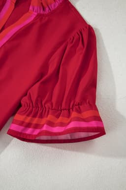 image-Fiery Red Striped Ruffled Blouse - Short Sleeve