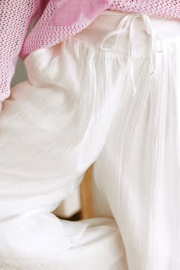 image-White Tie Waist Pleated Wide Leg Pants - Chic Casual Fit