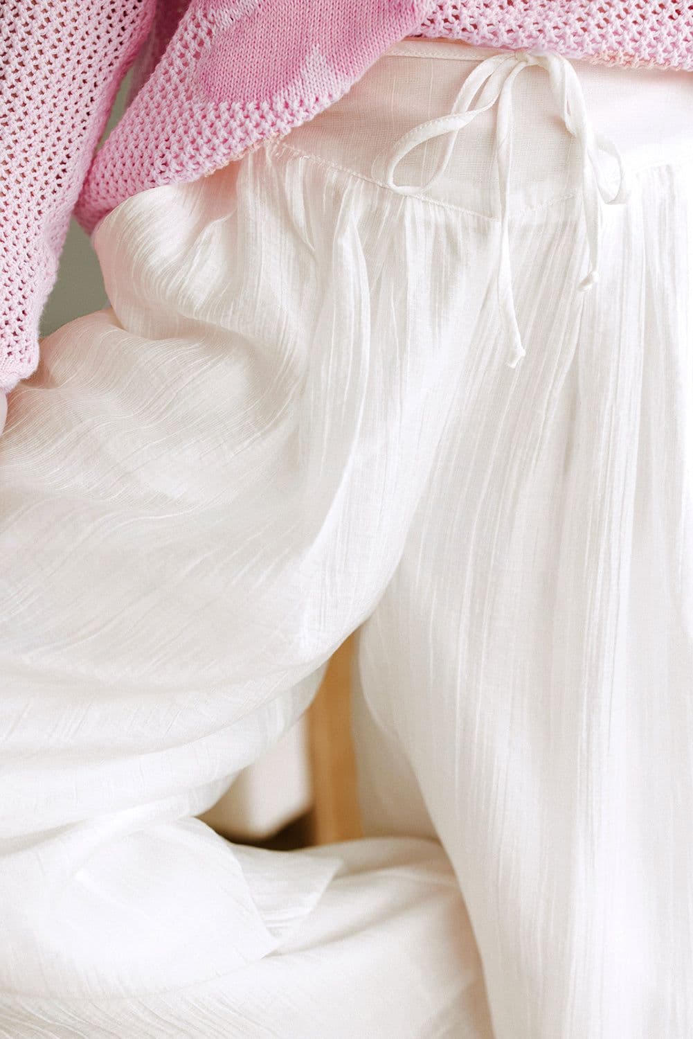 image-White Tie Waist Pleated Wide Leg Pants - Chic Casual Fit