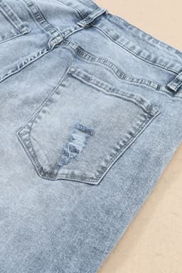 image-Sky Blue Light Wash Frayed Slim Fit High Waist Jeans