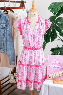 image-Purple Floral Tiered Ruffle Sleeveless V-Neck Mini Dress