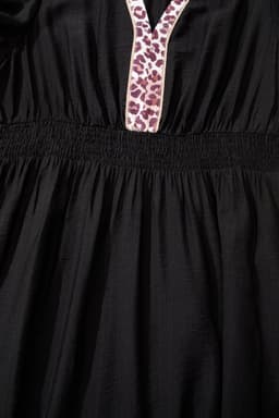 image-Black Leopard V Neck Patchwork Smocked Waist Plus Size Ruffled Dress