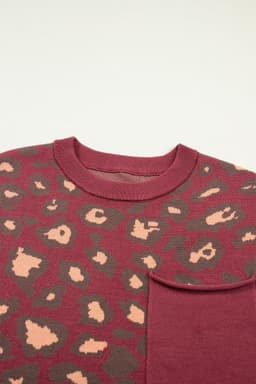 image-Red Leopard Print Cap Sleeve Knitted Top
