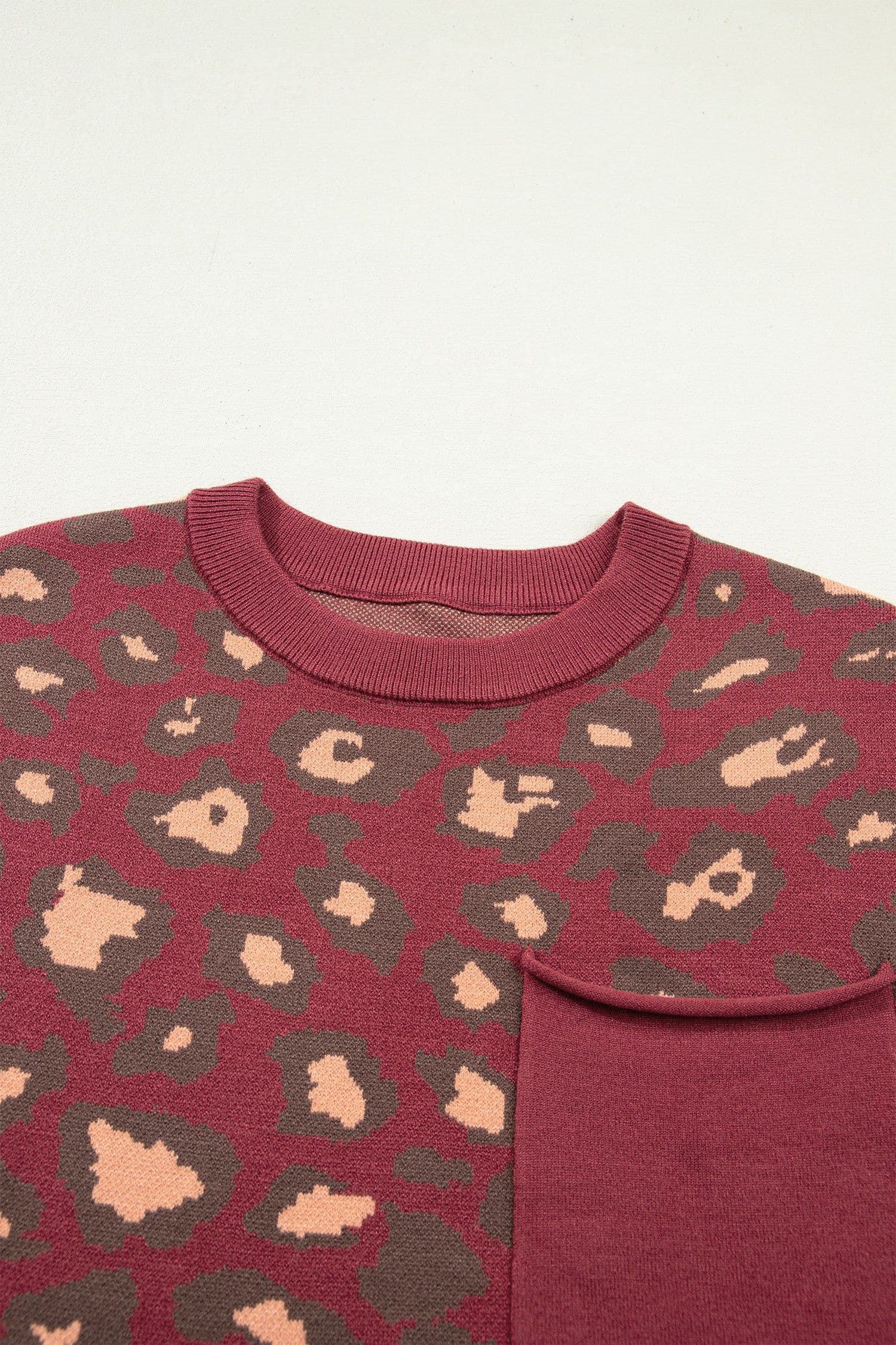 image-Red Leopard Print Cap Sleeve Knitted Top