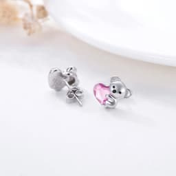 image-925 Sterling Silver Koala Bear Cute Animal Hypoallergenic Heart Crystal Earrings Jewellery