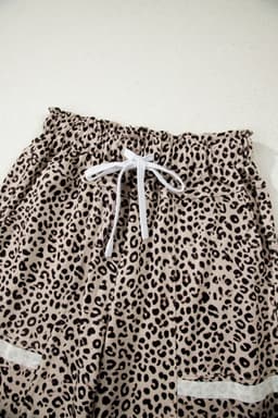 image-Khaki Animal Print Wide Leg Terry Knit Pants