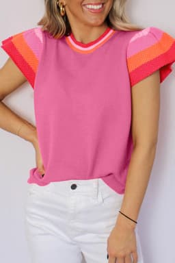 image-Turquoise Flutter Sleeve Knit Sweater