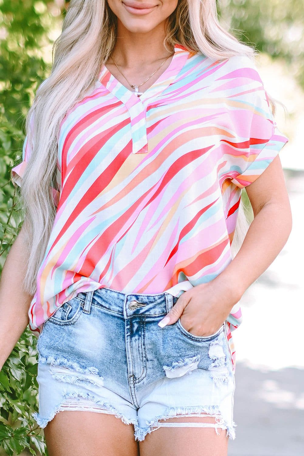 image-Multicolour Abstract Print High Low Blouse