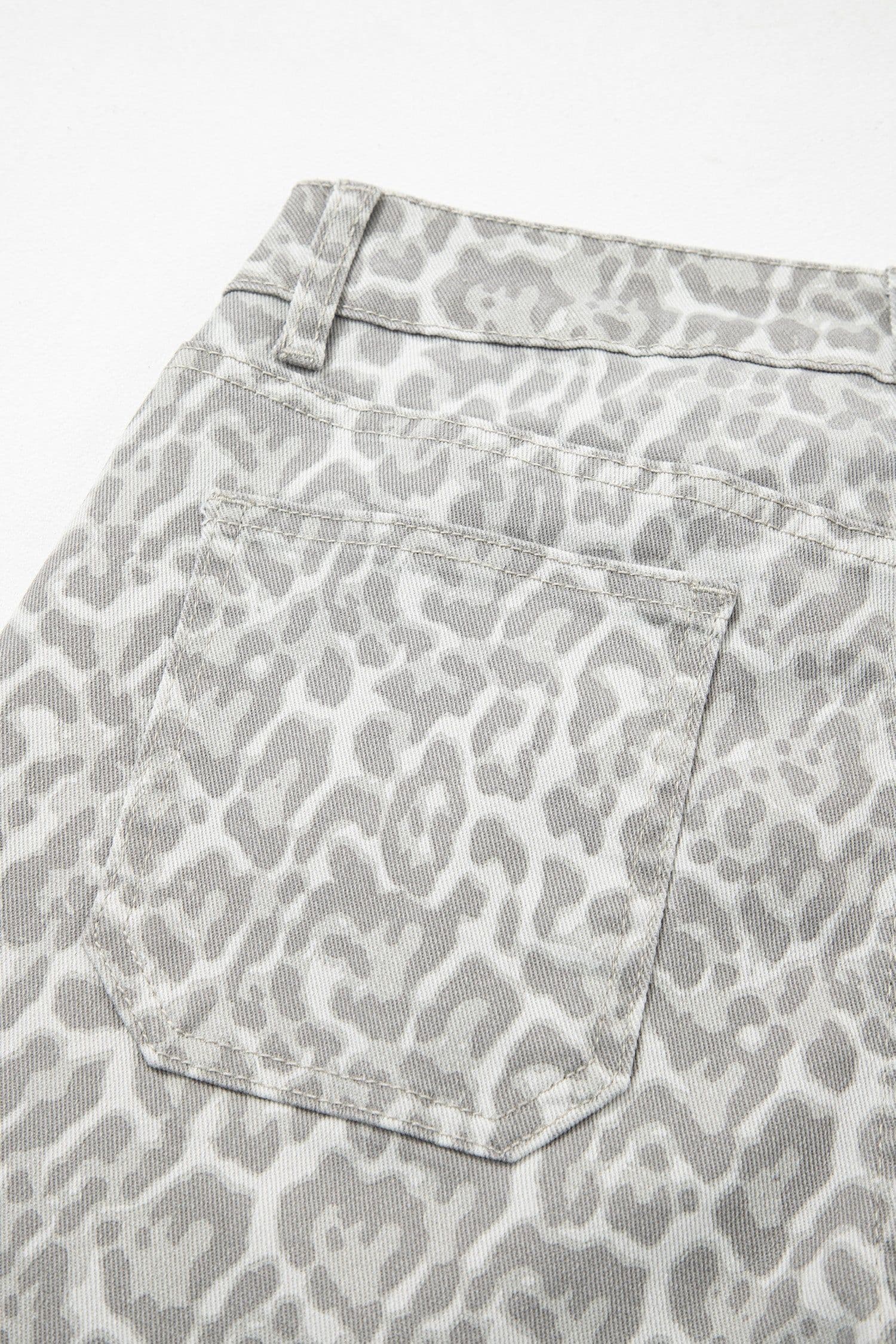 image-Sky Blue Leopard Frayed Wide Leg Jeans
