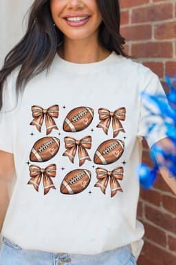 image-White Football Bow Print Cotton Blend T-Shirt