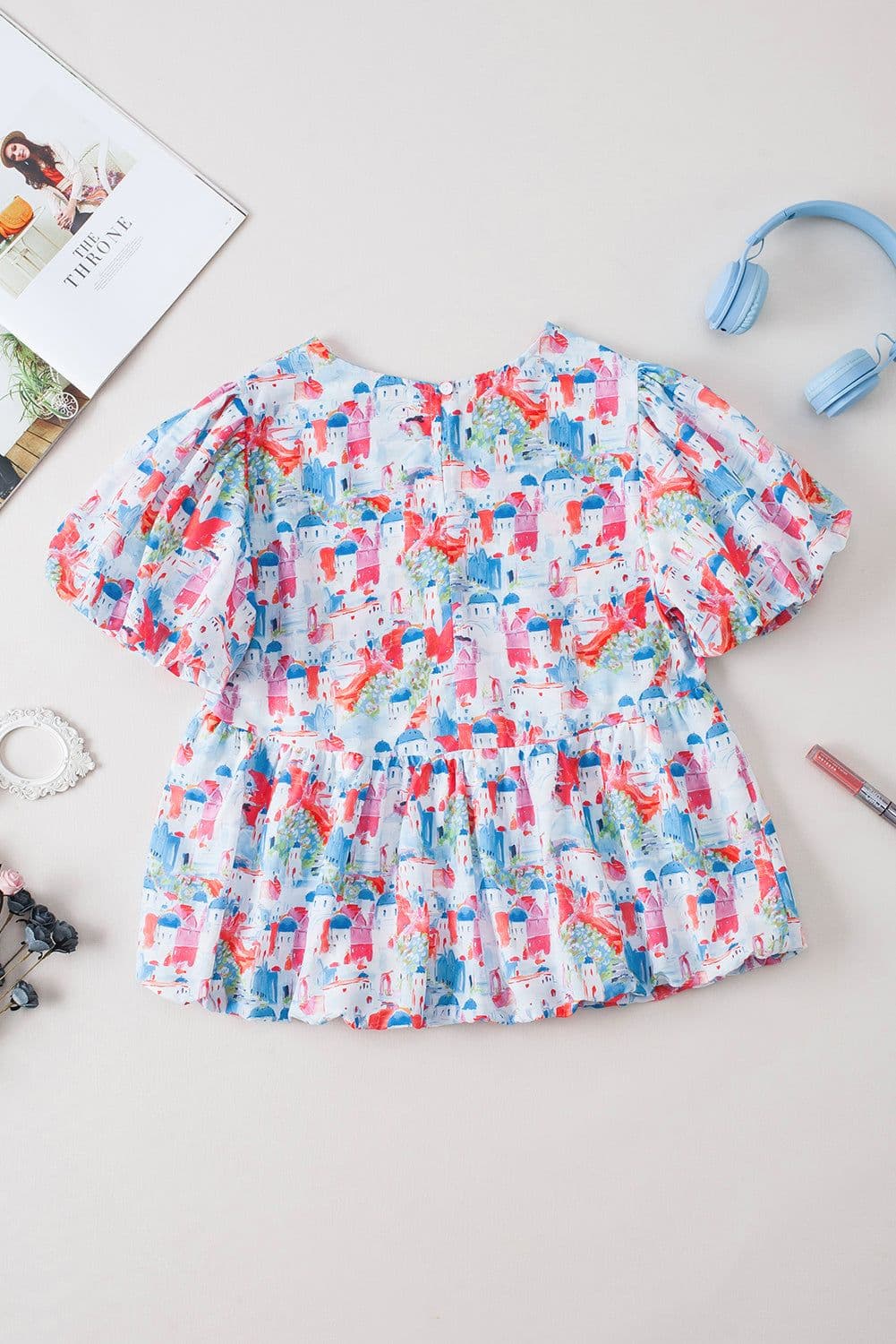 image-Sky Blue Parisian Avenue Babydoll Top